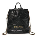 Shiny Calfskin Quilted Chanel 22 Backpack Black