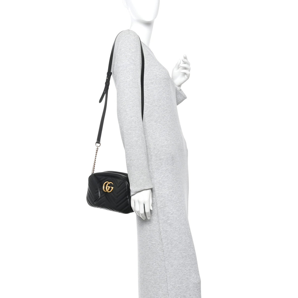 Calfskin Matelasse Small GG Marmont Chain Shoulder Bag Black