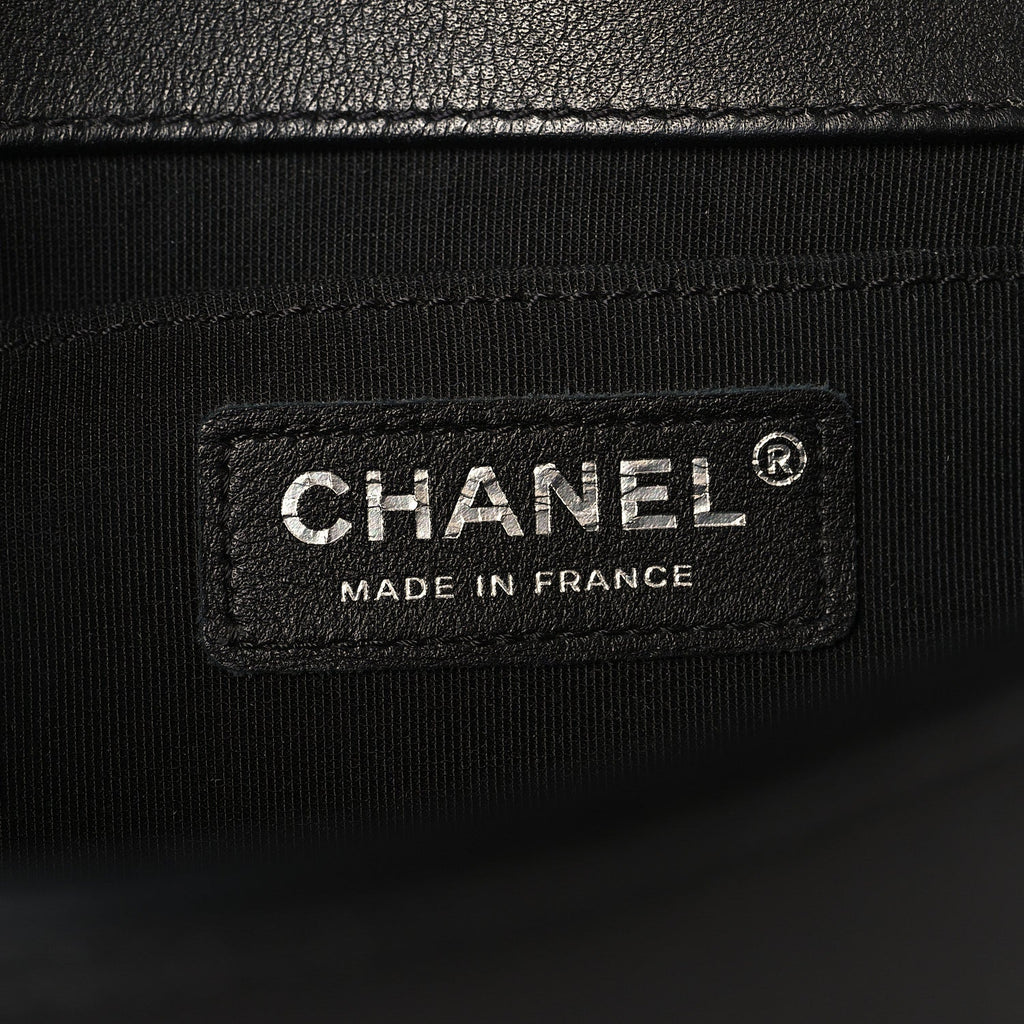 Lambskin Braided Woven Medium Boy Flap Black