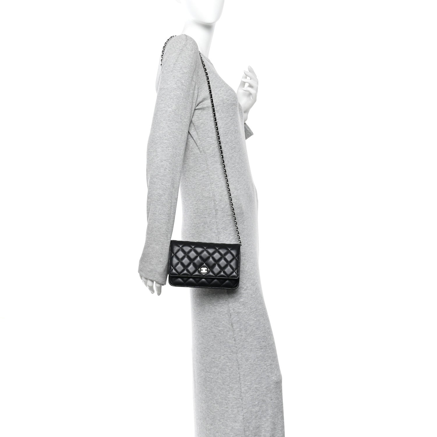 Lambskin Quilted Wallet On Chain WOC Black