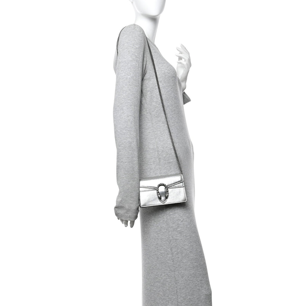 Metallic Calfskin Super Mini Dionysus Shoulder Bag Silver