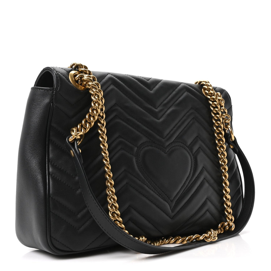 Calfskin Matelasse Medium GG Marmont Shoulder Bag Black