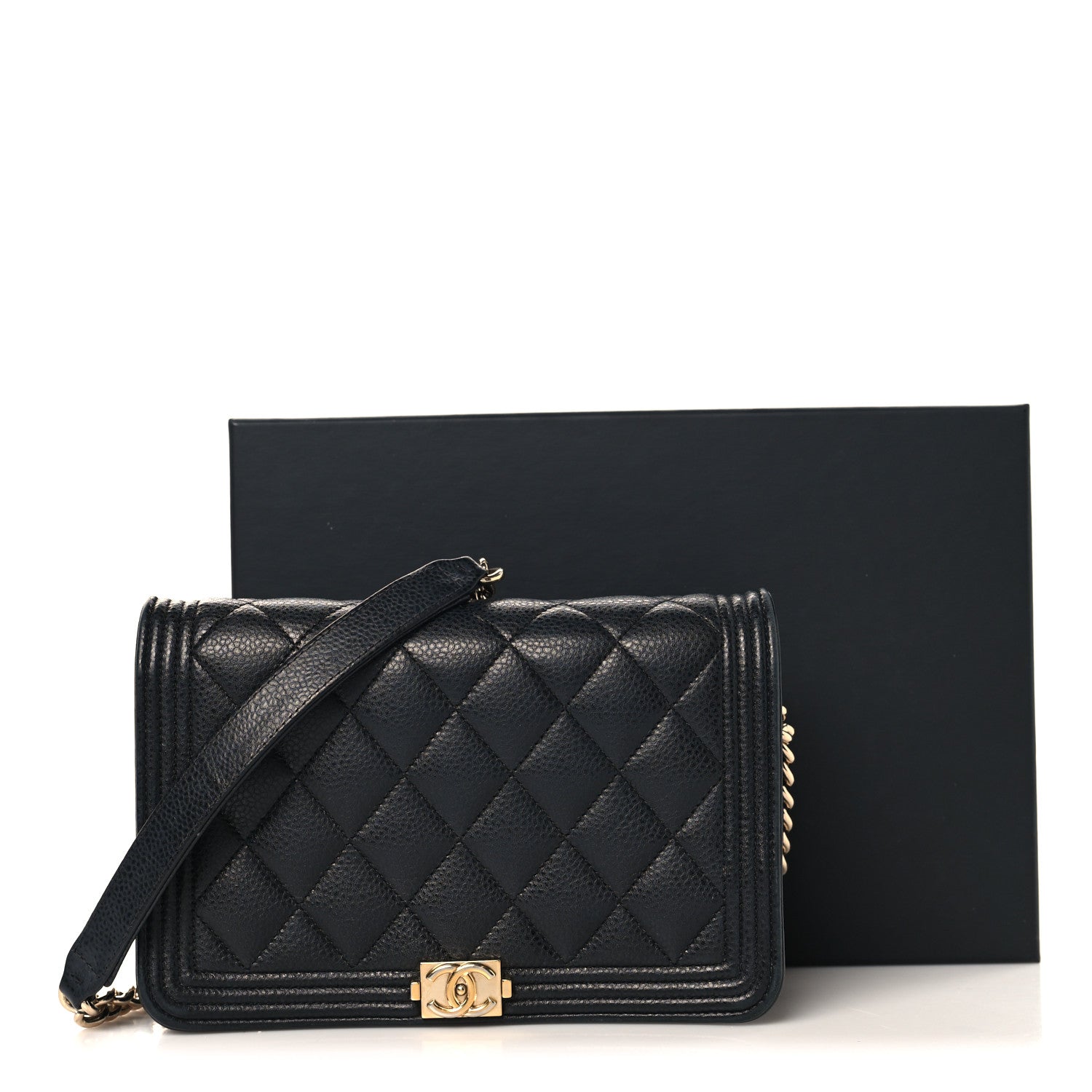 Caviar Quilted Boy Wallet On Chain WOC Black