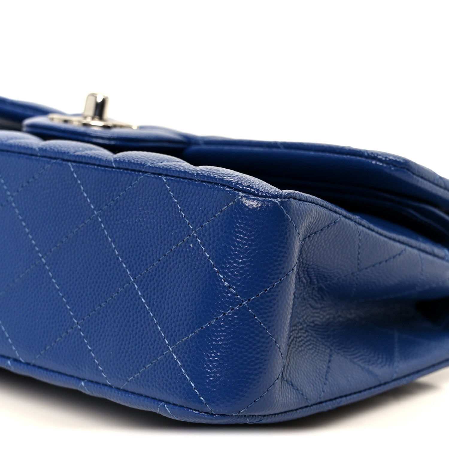 Caviar Quilted Small Double Flap Blue