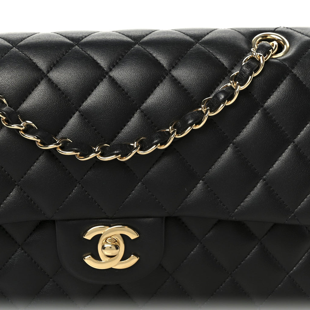 Lambskin Quilted Medium Double Flap Black