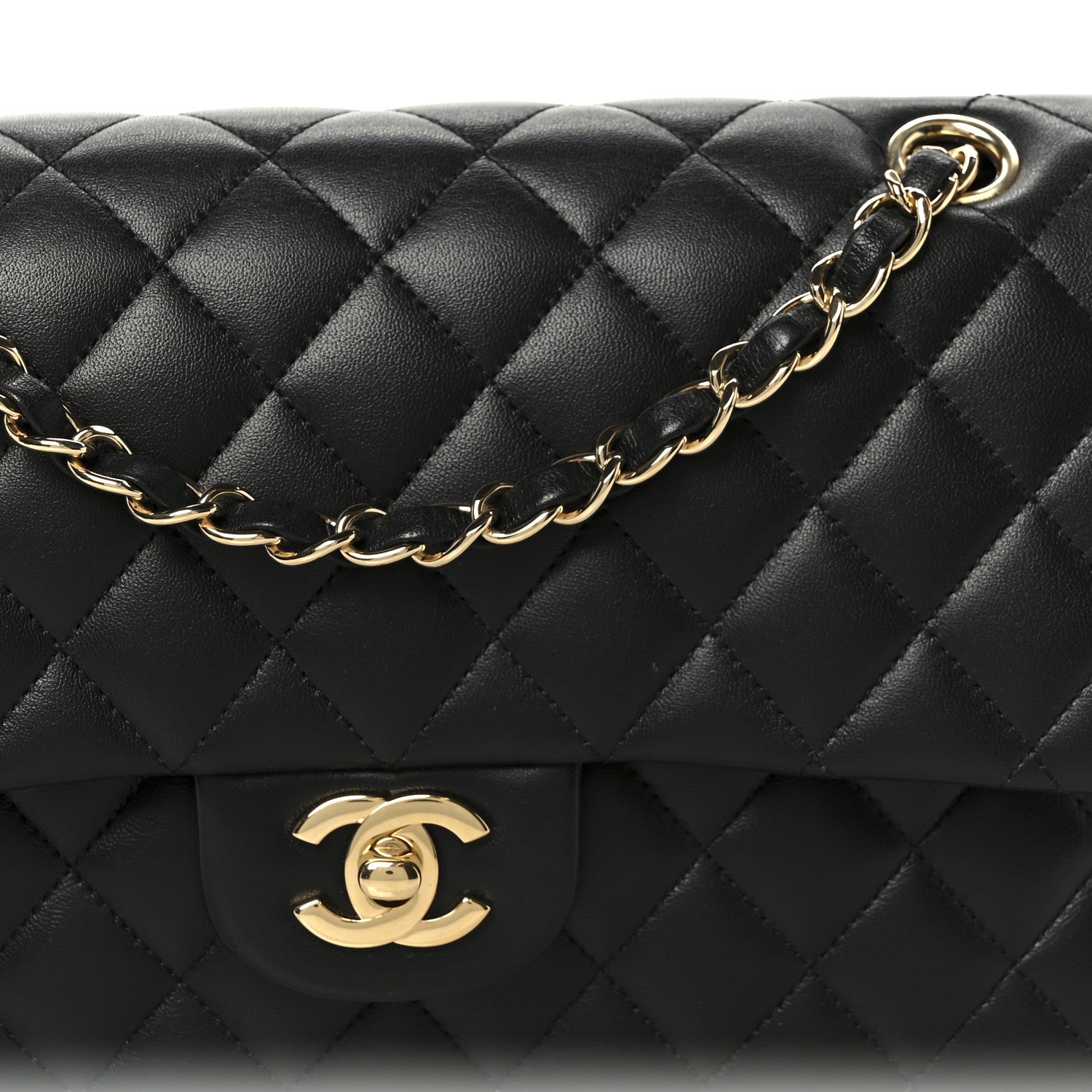 Lambskin Quilted Medium Double Flap Black