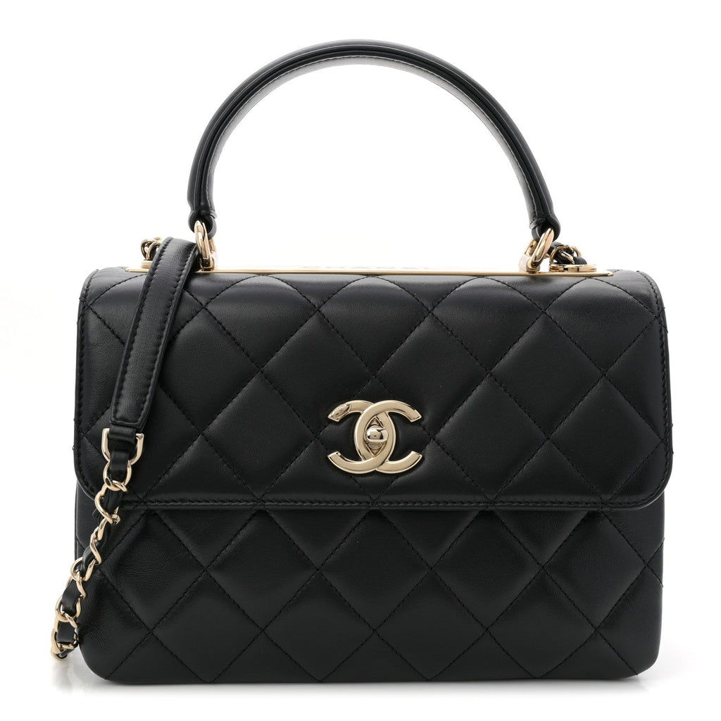 Lambskin Quilted Small Trendy CC Dual Handle Flap Bag Black