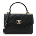 Lambskin Quilted Small Trendy CC Dual Handle Flap Bag Black