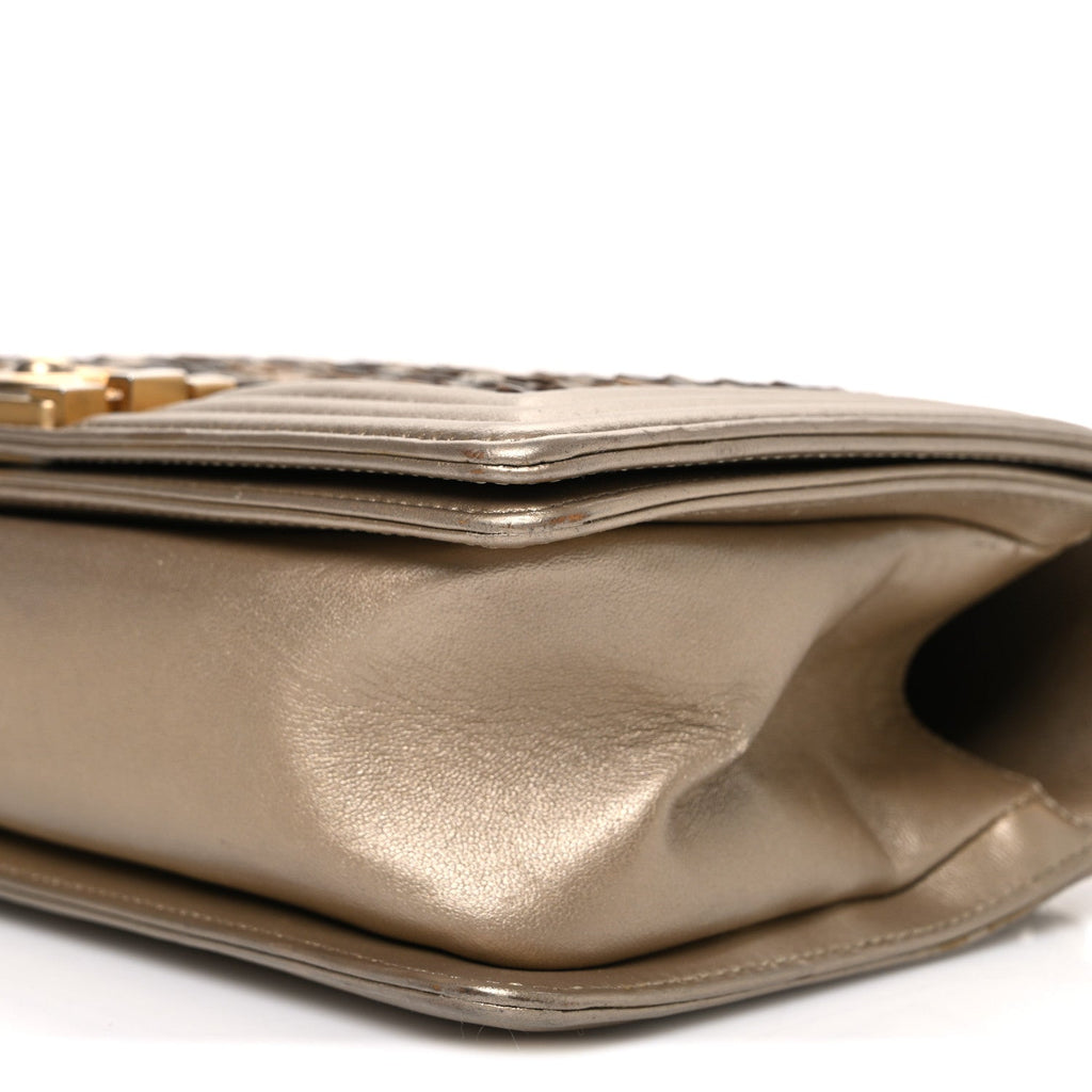Metallic Lambskin Medium Scaled Boy Flap Gold