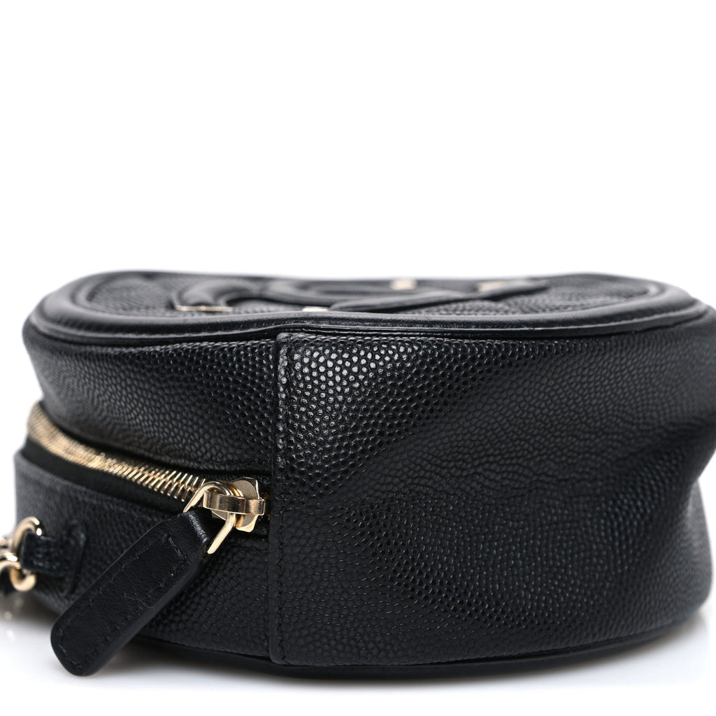 Caviar Quilted Round Filigree Crossbody Black