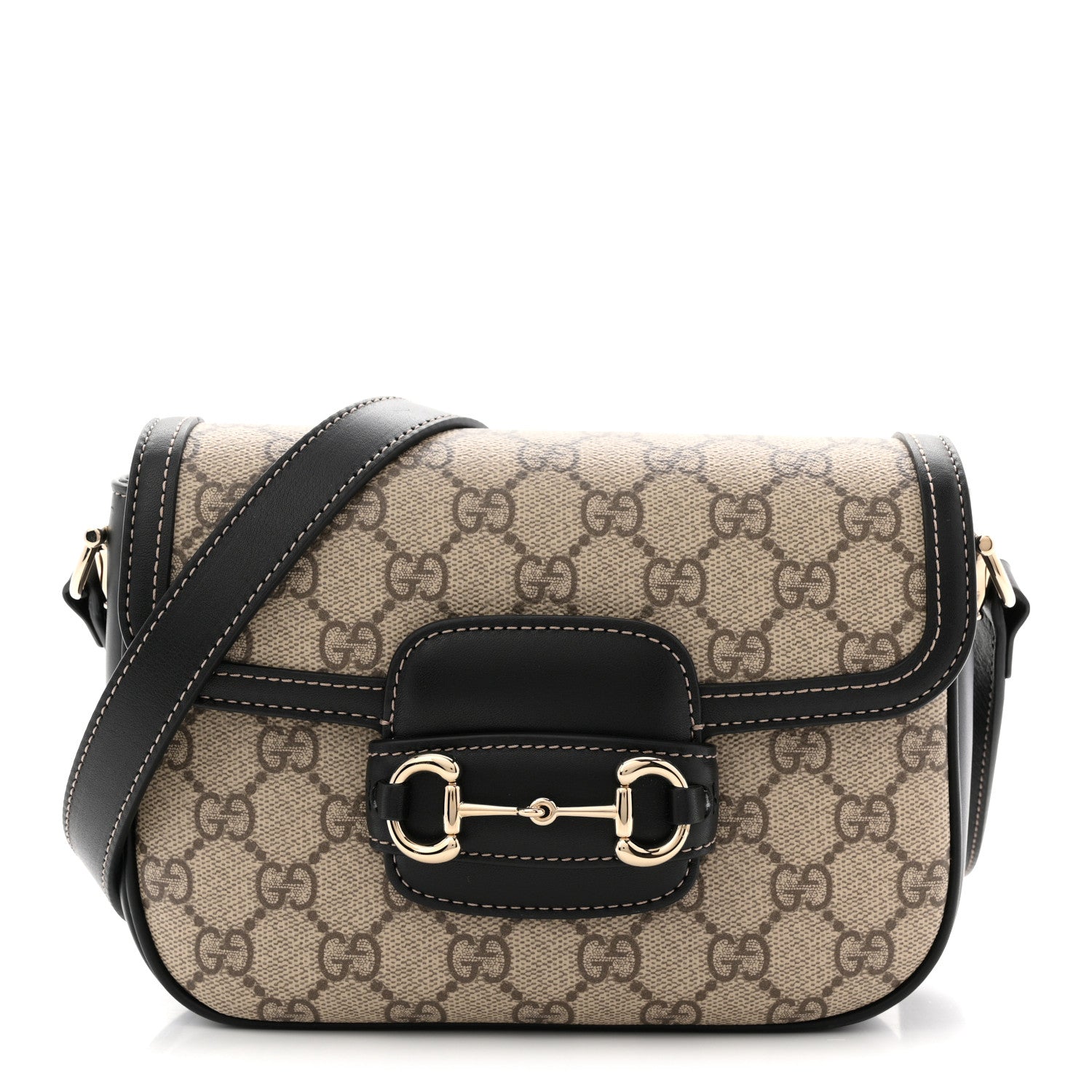 GG Supreme Monogram Horsebit 1955 Soft Small Shoulder Bag Beige Black