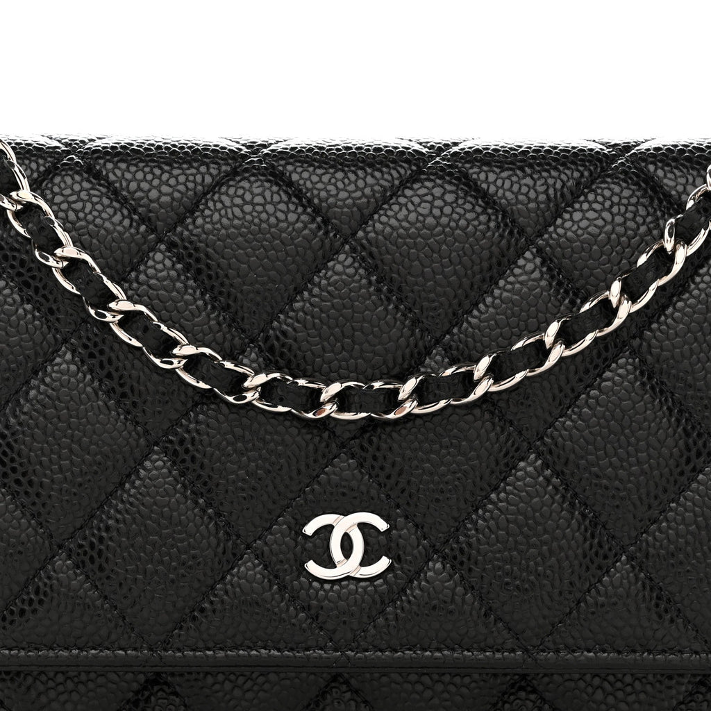 Caviar Quilted Wallet on Chain WOC Black