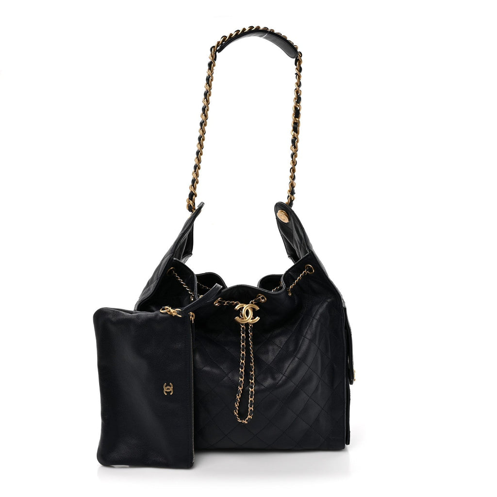 Caviar Quilted Medium Chanel 25 Handbag Dark Navy