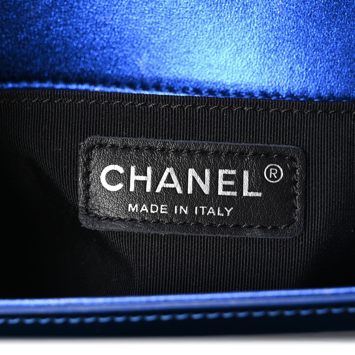 Metallic Patent Calfskin Quilted Small Boy Flap Blue
