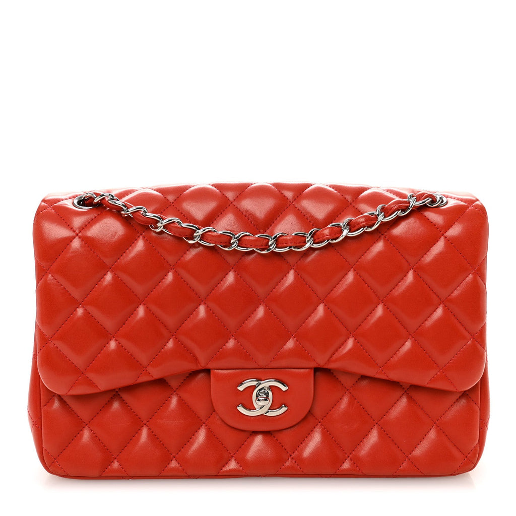 Lambskin Quilted Jumbo Double Flap Red