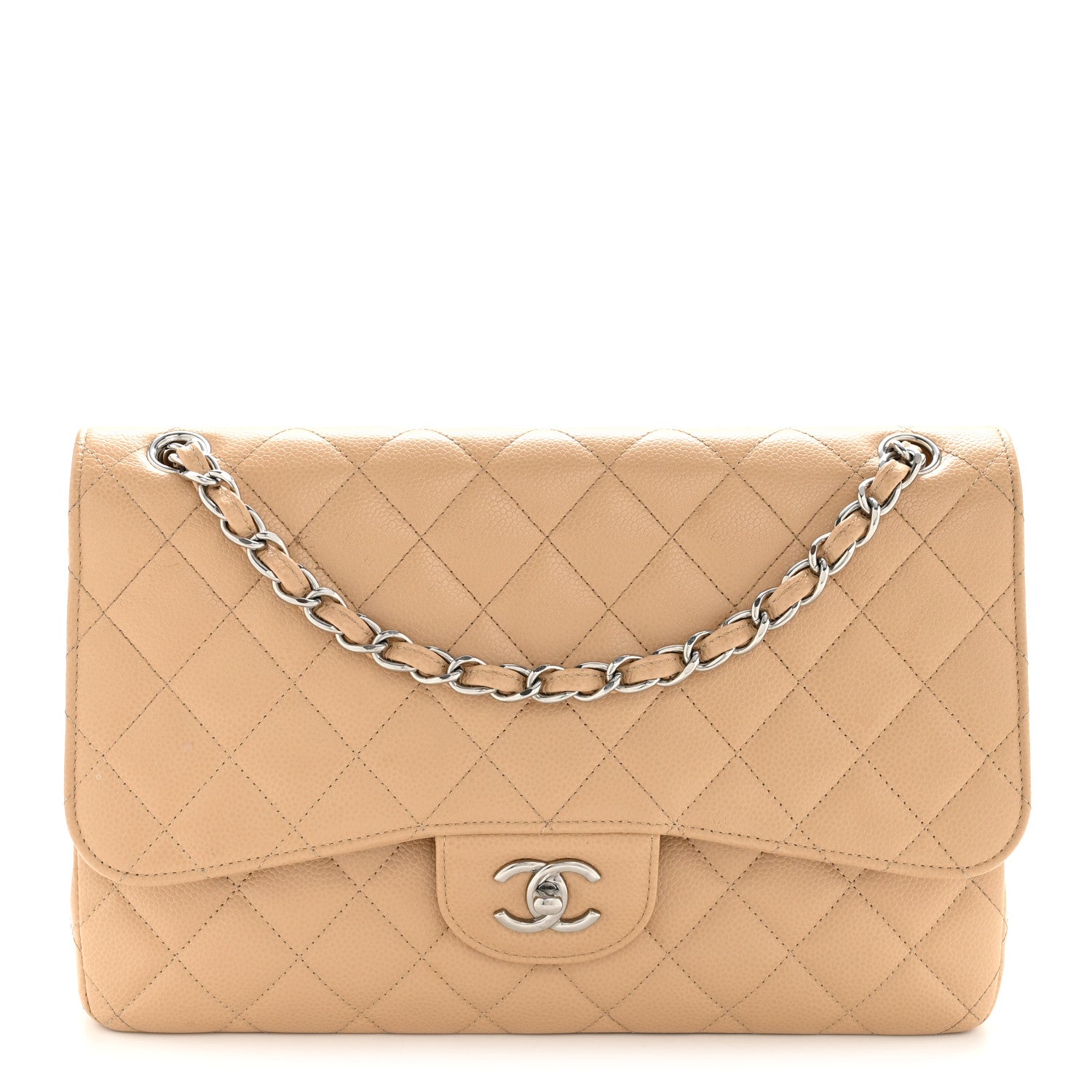 Caviar Quilted Jumbo Double Flap Beige Clair