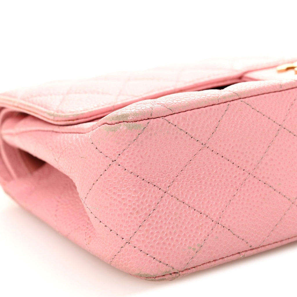 Caviar Quilted Medium Double Flap Light Pink