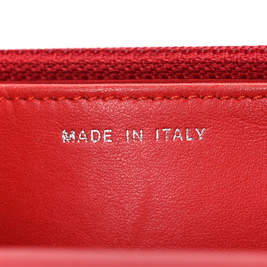 Lambskin Camellia Embossed Wallet on Chain WOC Red