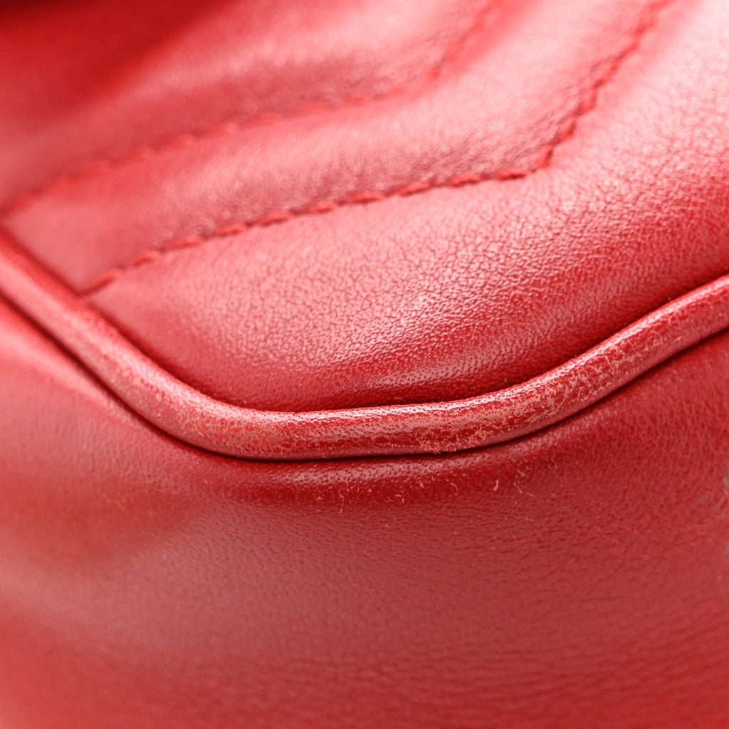 Calfskin Matelasse Super Mini GG Marmont Shoulder Bag Hibiscus Red