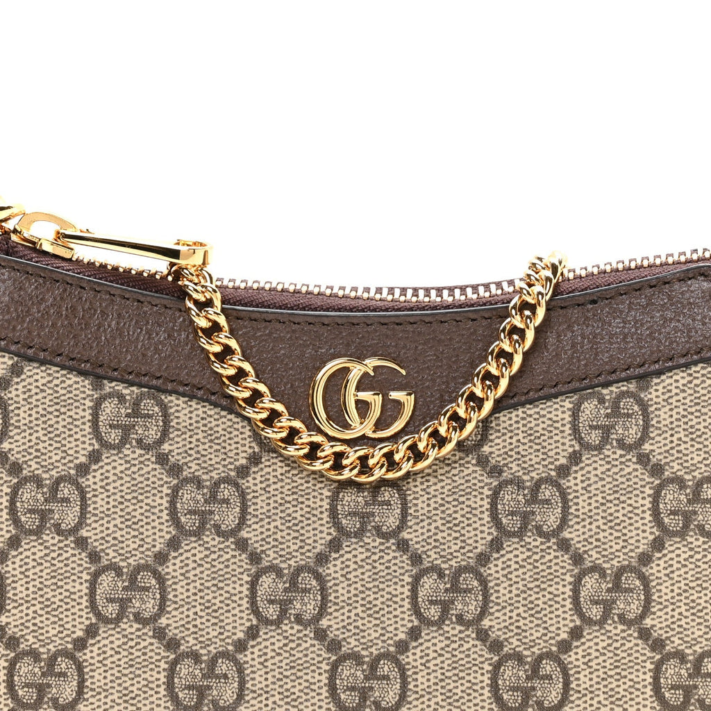 GG Supreme Monogram Textured Dollar Calfskin Mini Ophidia Chain Bag Beige Ebony
