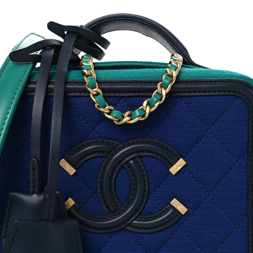 Jersey Quilted Small CC Filigree Vanity Case Blue Green