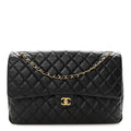 Grained Calfskin Quilted XXL Travel Flap Bag Black