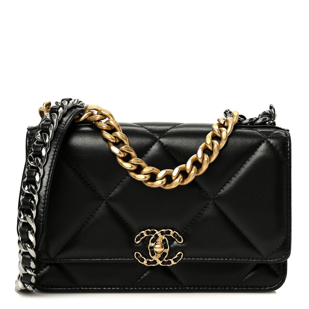 Lambskin Quilted Chanel 19 Wallet On Chain WOC Black