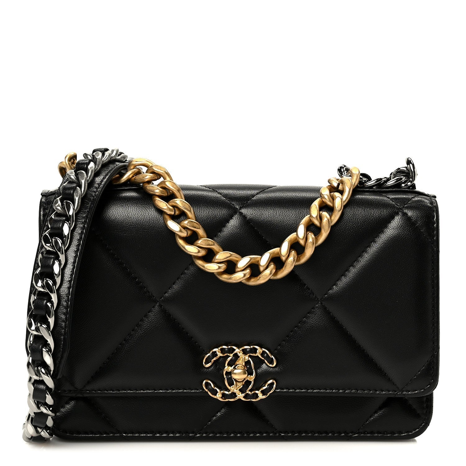 Lambskin Quilted Chanel 19 Wallet On Chain WOC Black
