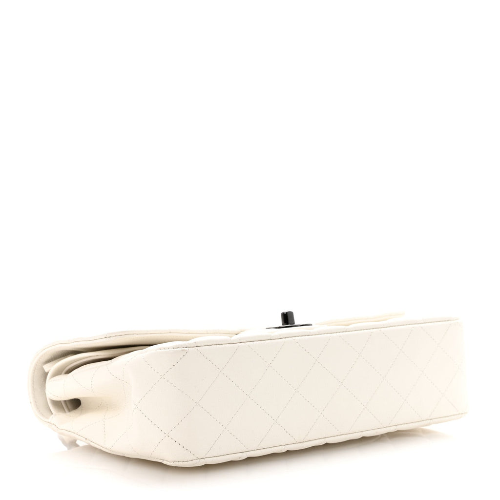 Crumpled Calfskin Quilted Medium Double Flap White