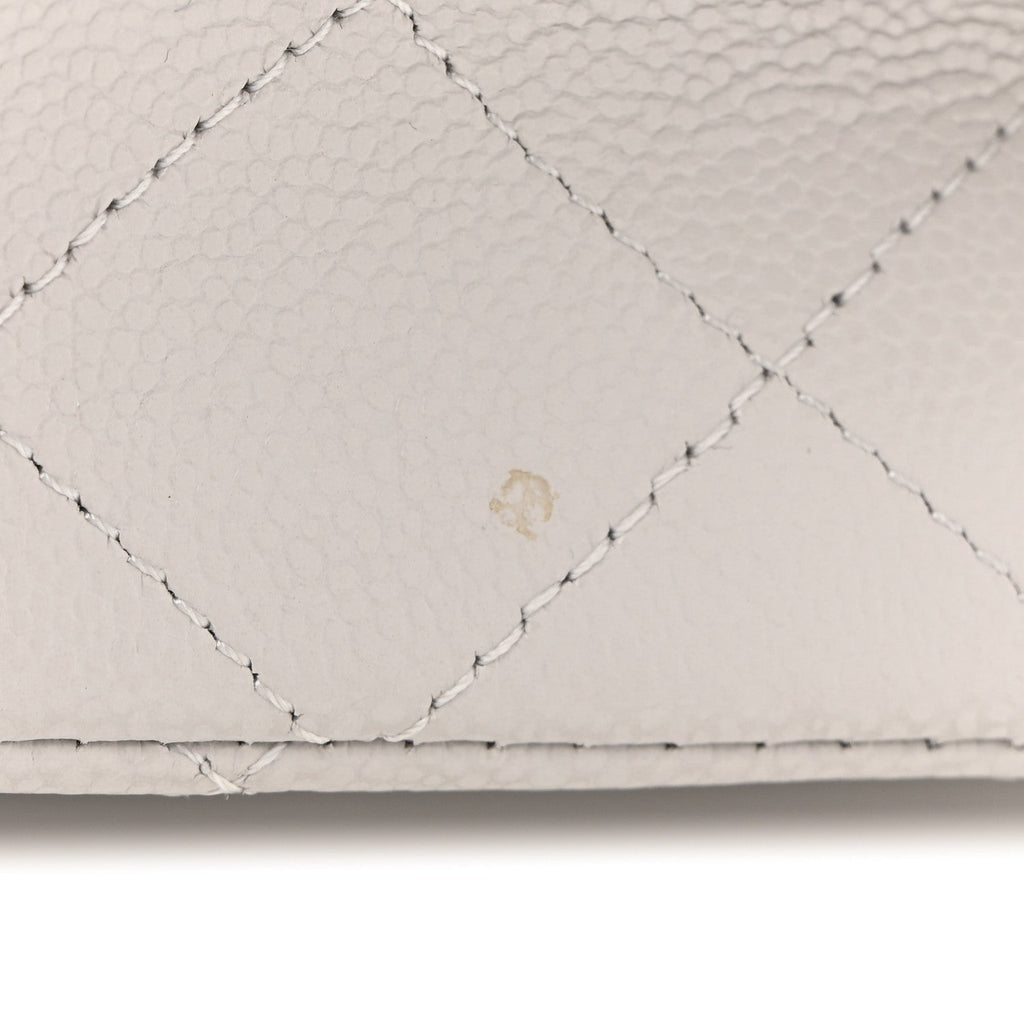Caviar Quilted Medium Double Flap Light Grey