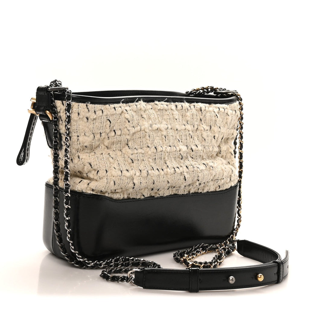 Tweed Calfskin Quilted Medium Gabrielle Hobo Ivory Black