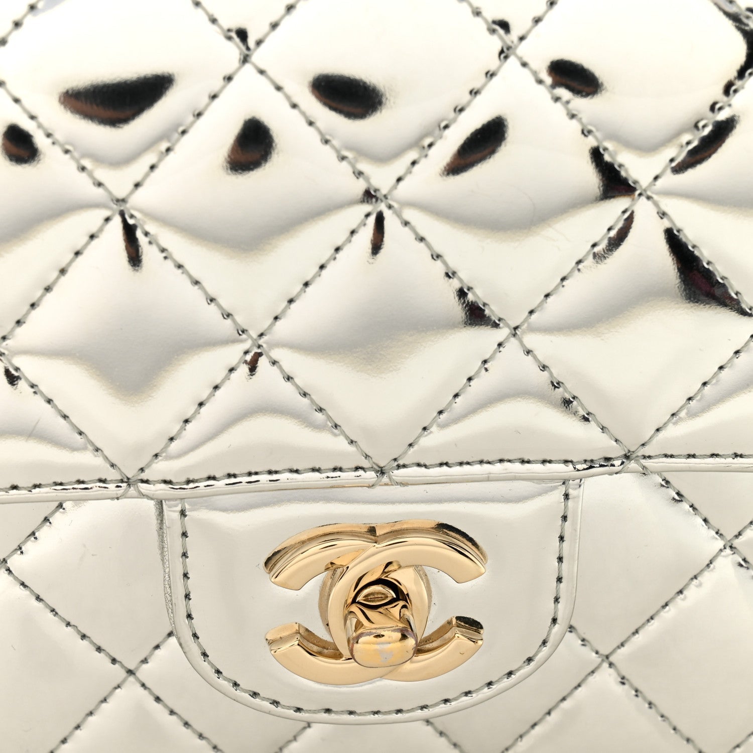 Mirror Calfskin Metallic Calfskin Quilted Hollywood Boulevard Mini Flap With Star Coin Purse Silver