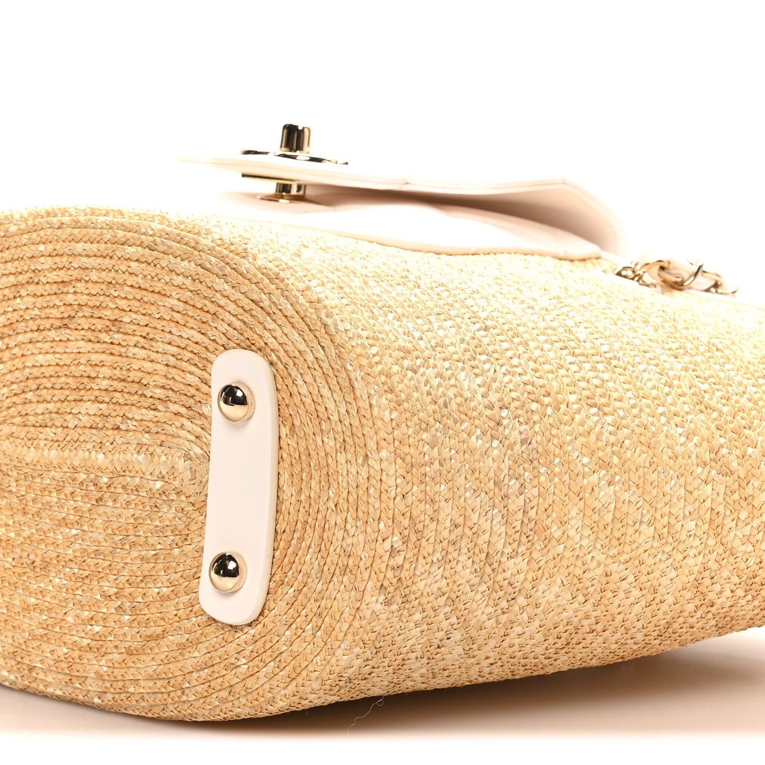 Raffia Braided Lambskin Small Shopping Tote Beige White