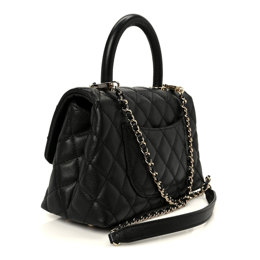 Caviar Quilted Mini Coco Handle Flap Black