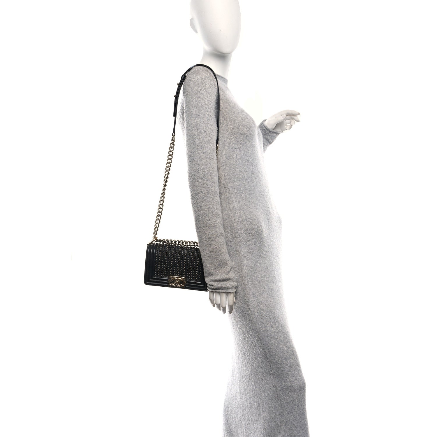 Calfskin Braided Small Boy Flap Black