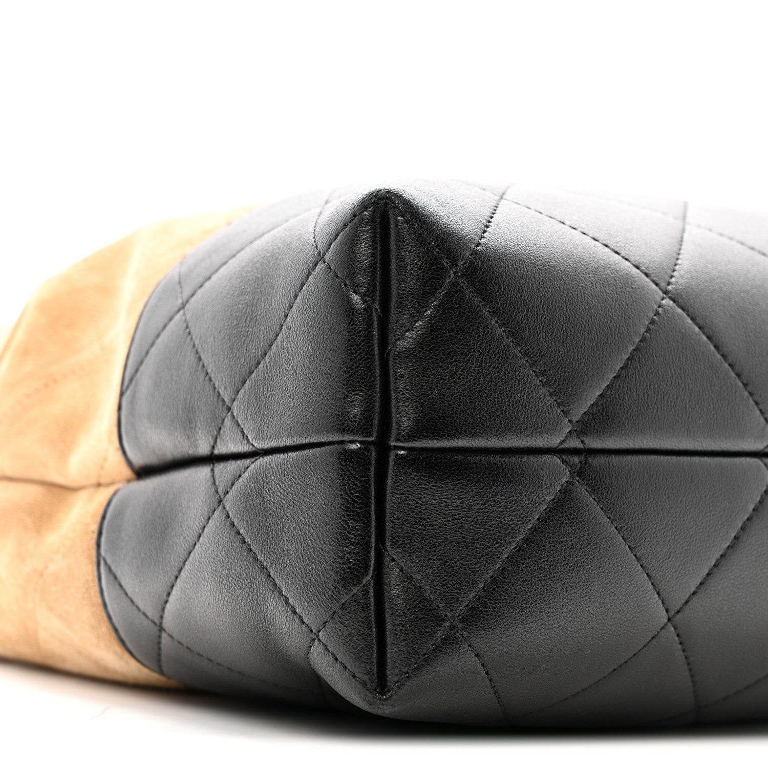 Suede Calfskin Shiny Lambskin Quilted Coco Base Shopping Bag Beige Black