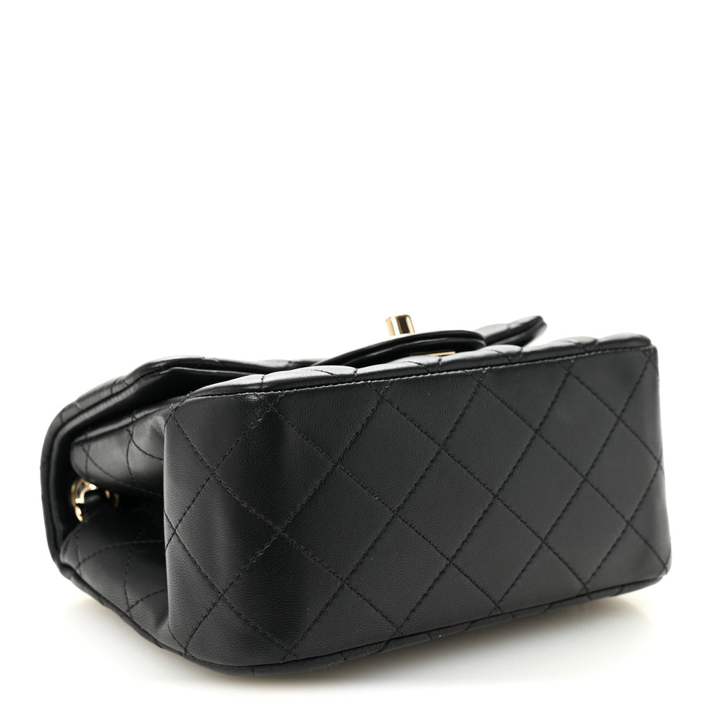 Lambskin Quilted Mini Square Flap Black