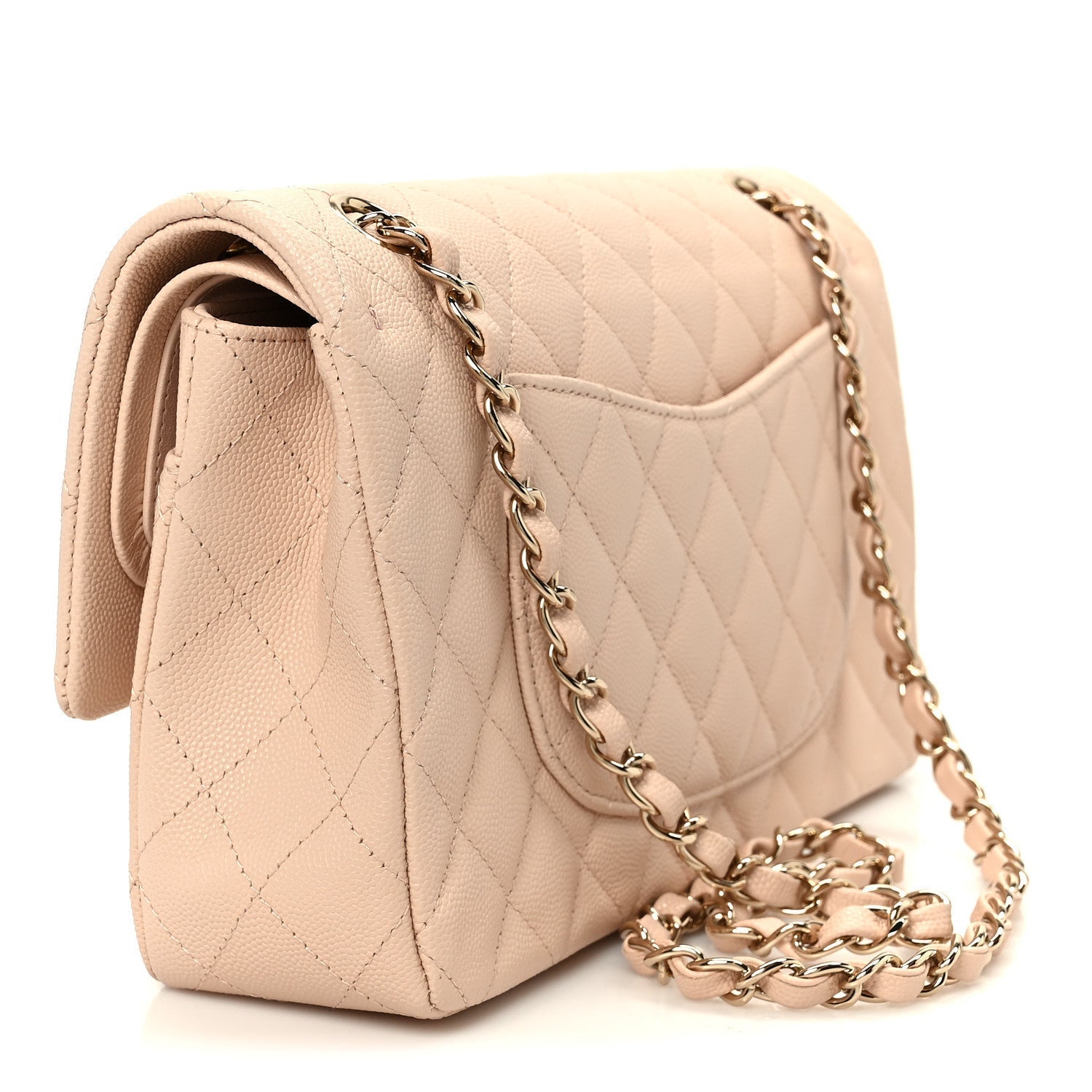 Caviar Quilted Medium Double Flap Light Beige
