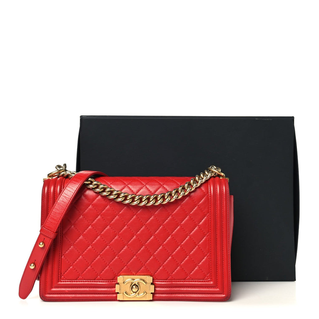Lambskin Quilted New Medium Boy Flap Red