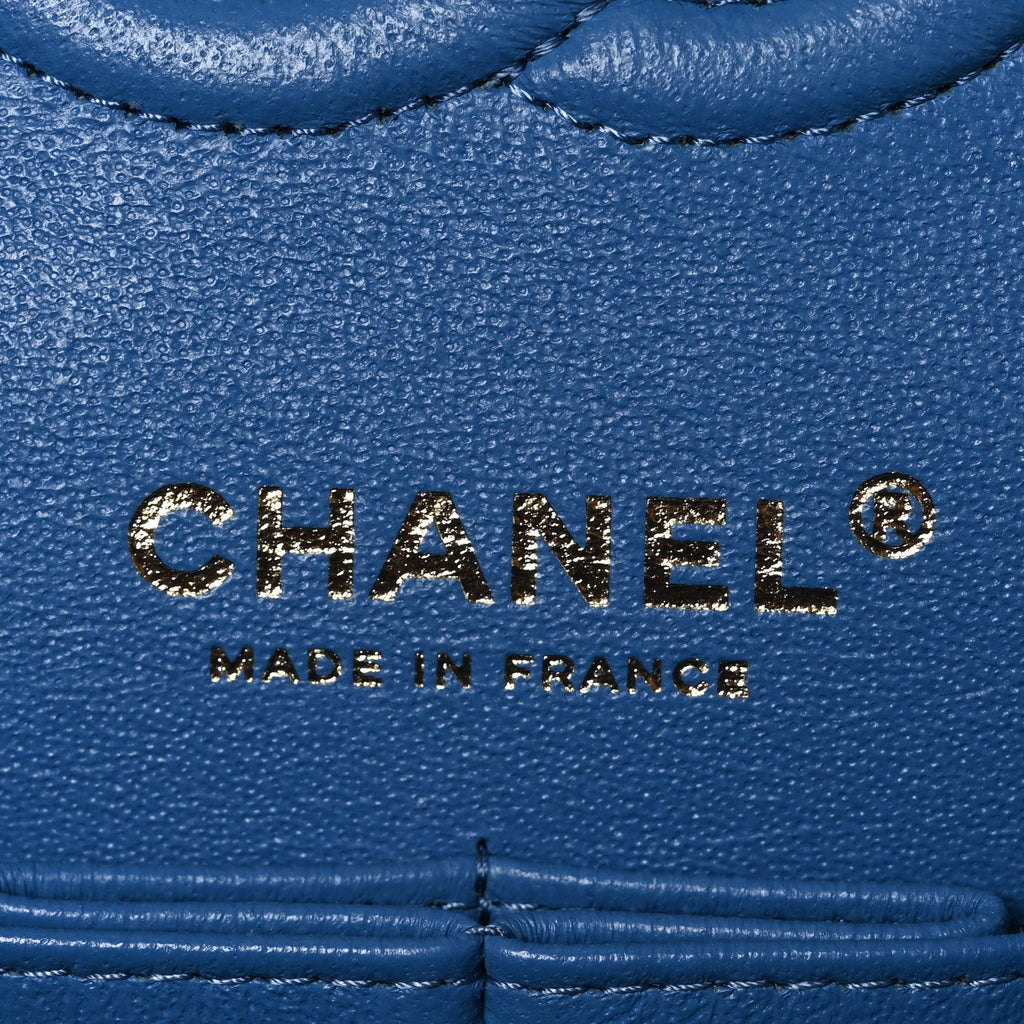 Caviar Quilted Medium Double Flap Blue