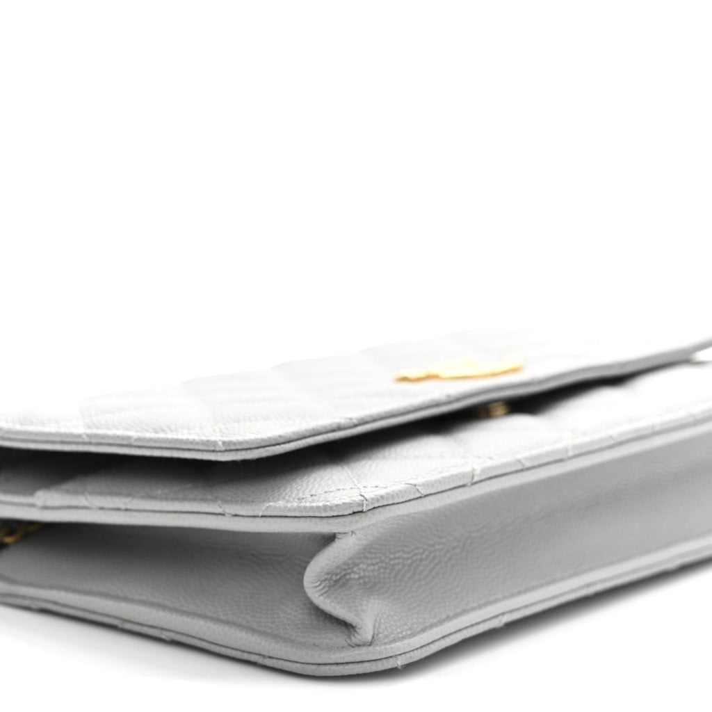 Caviar Quilted Textured CC Wallet On Chain WOC Grey