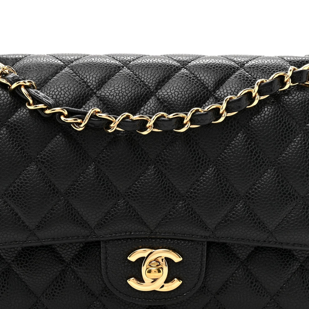 Caviar Quilted Medium Double Flap Black