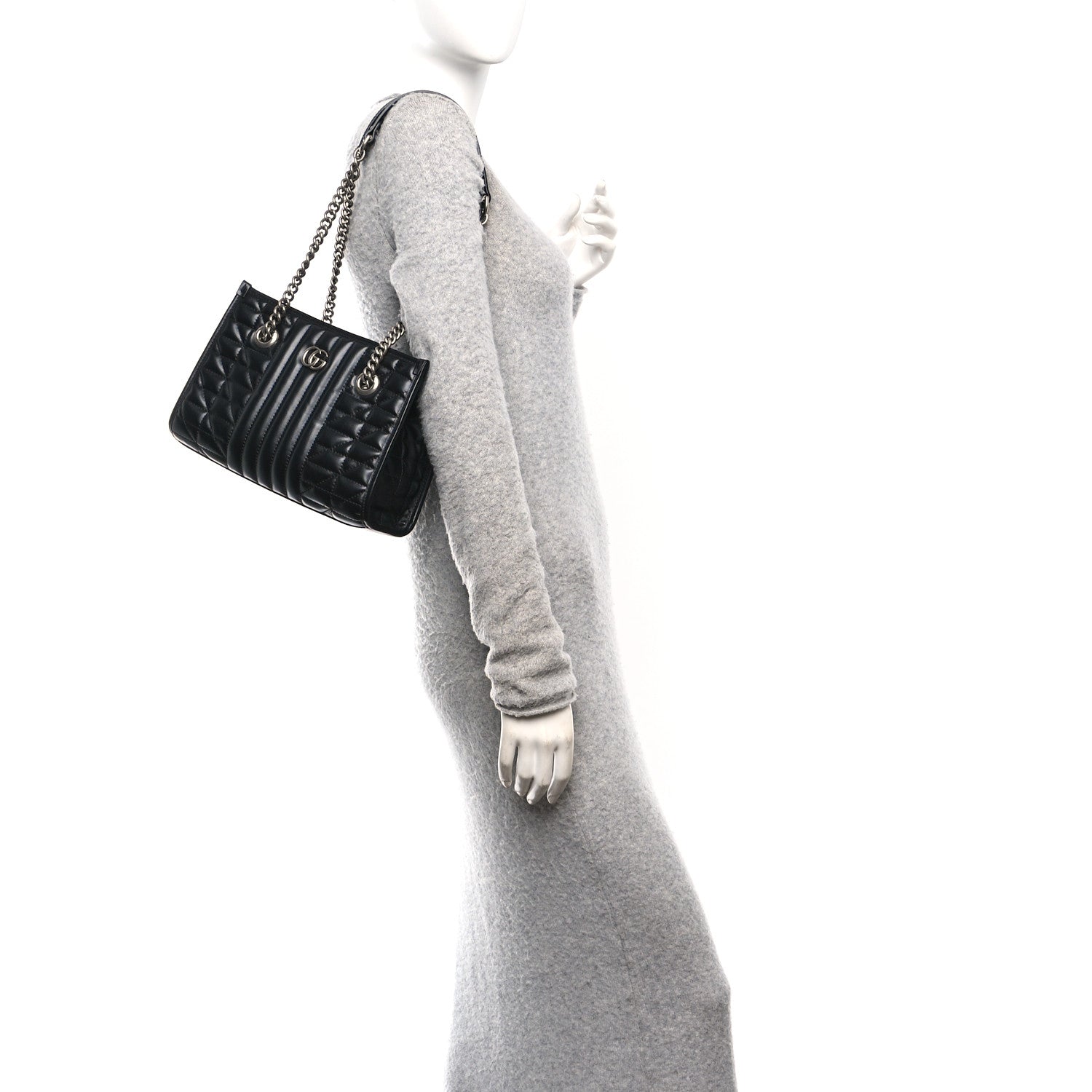 Calfskin Matelasse Aria Small GG Marmont Shoulder Tote Black