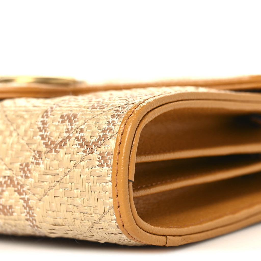Raffia GG Monogram Matelasse GG Marmont Chain Wallet Natural Beige Off White Sun Oil