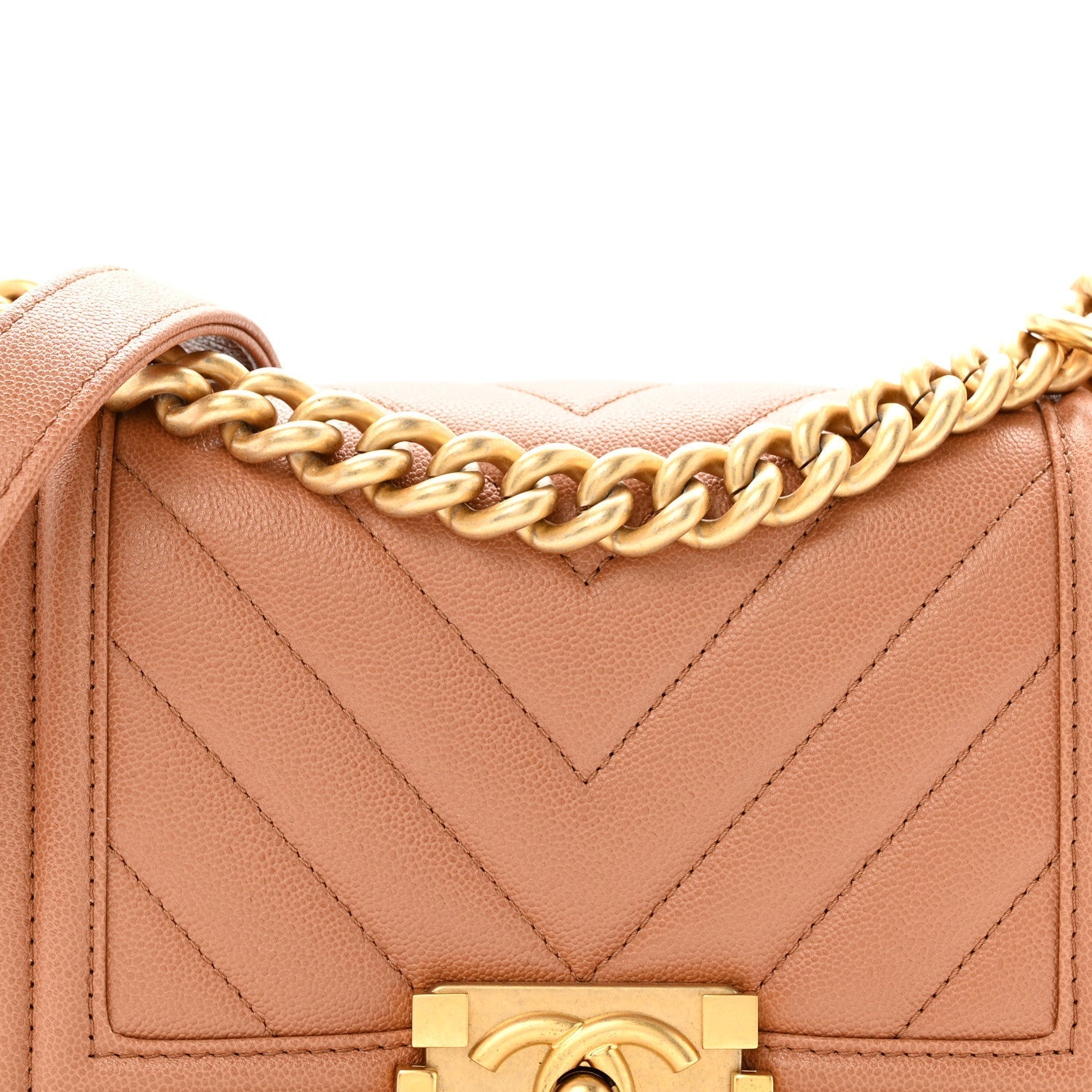 Caviar Chevron Quilted Small Boy Flap Brown