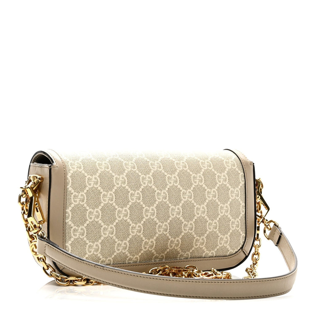 GG Supreme Monogram Small Horsebit 1955 Chain Shoulder Bag Beige Mystic White