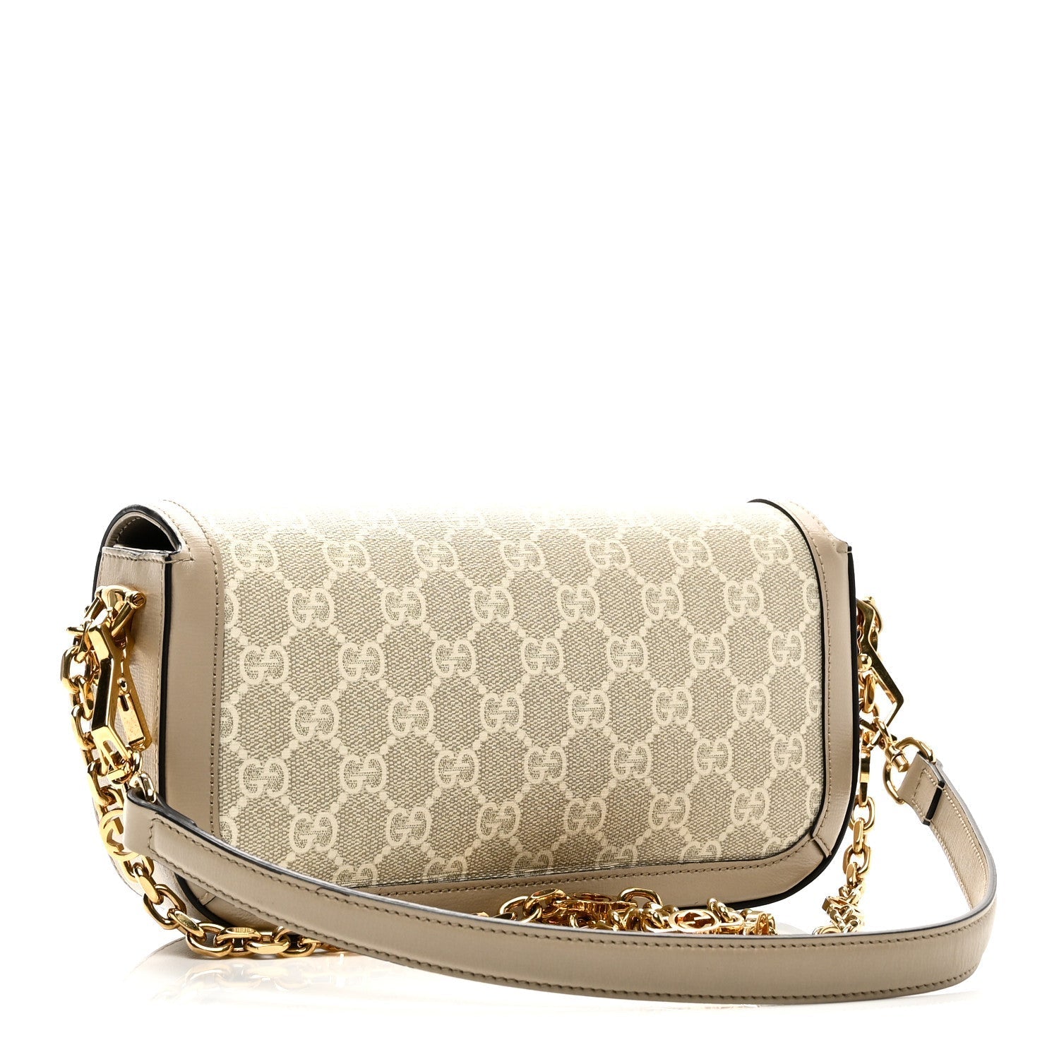 GG Supreme Monogram Small Horsebit 1955 Chain Shoulder Bag Beige Mystic White