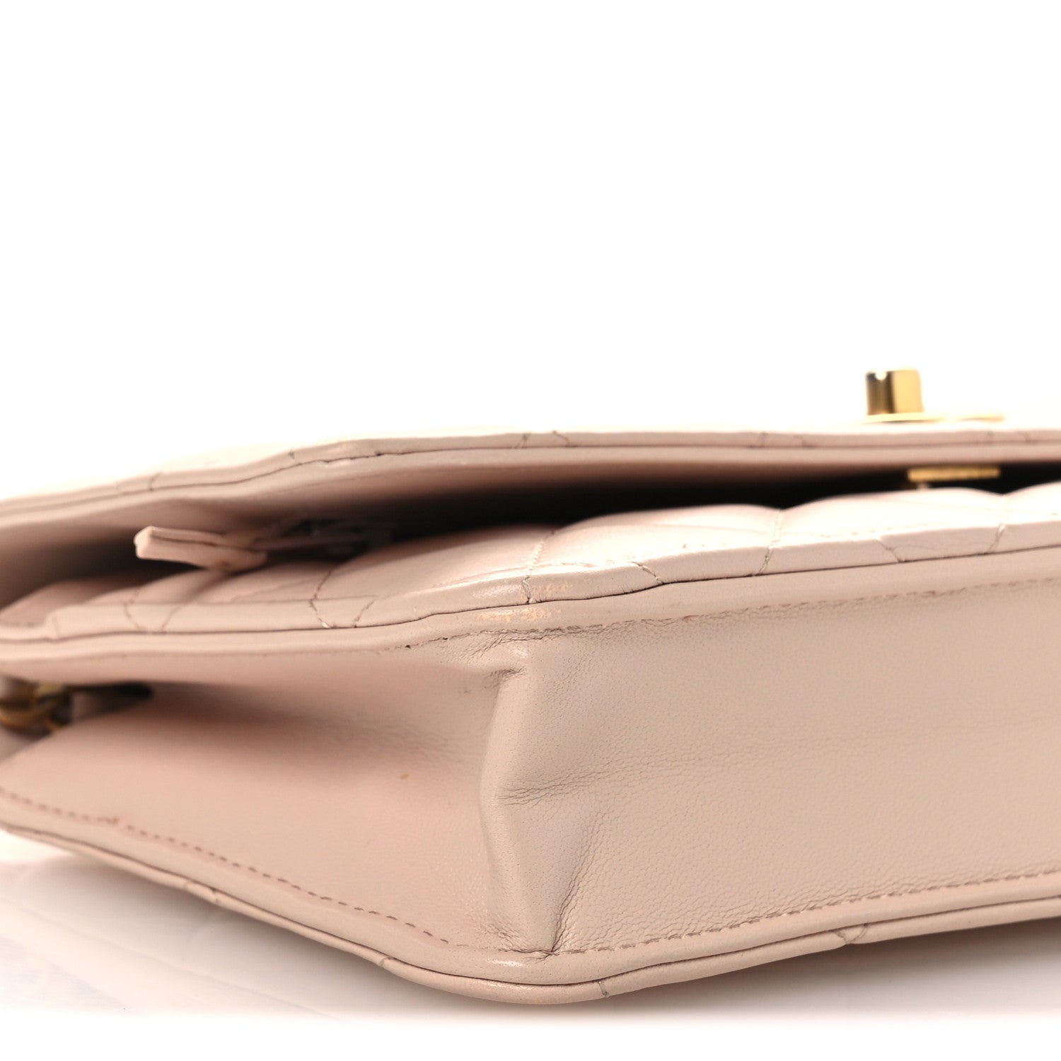 Lambskin Quilted CC Pearl Crush Wallet on Chain WOC Light Pink