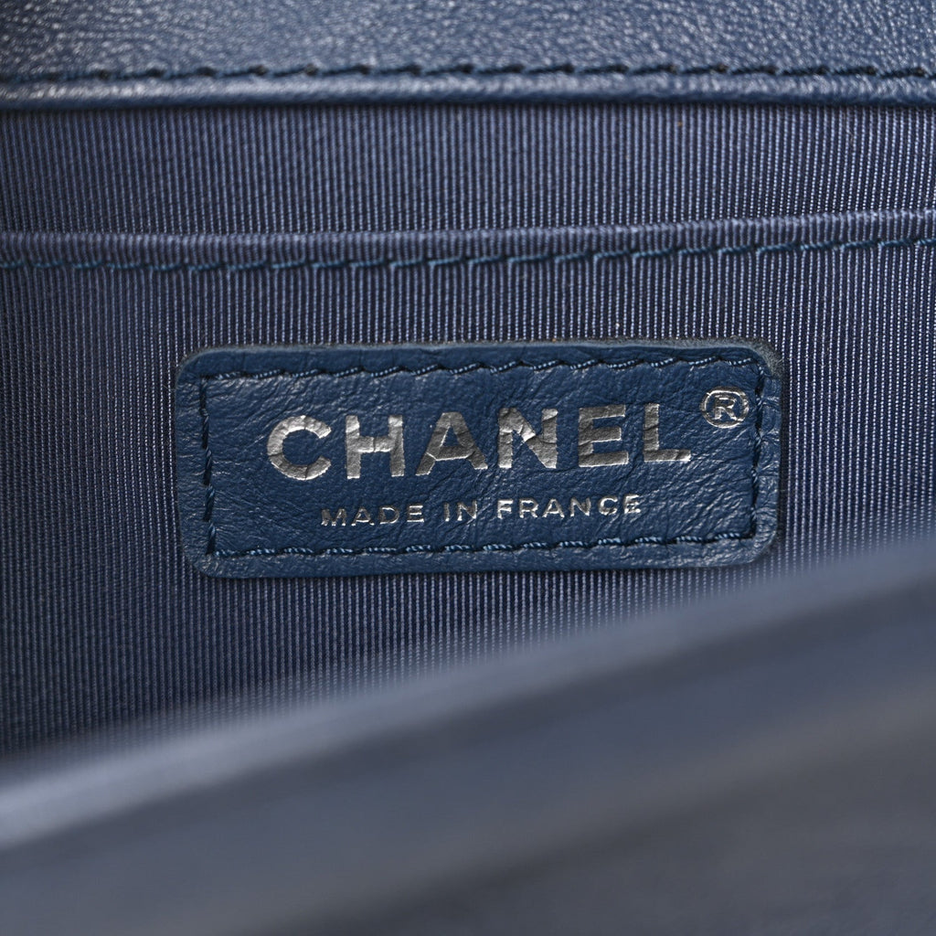 Lambskin Quilted Medium Top Handle Boy Flap Blue
