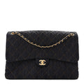 Denim Quilted XXL Travel Flap Bag Dark Blue Orange